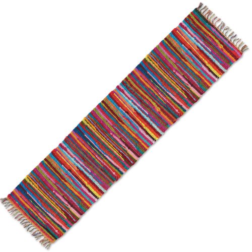 Larry Traverso Mardi Gras Handwoven Natural Fiber Cotton Table Runner, 13 x 78 inches, Multi-Colored