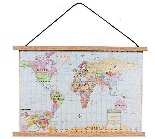 Aztec Imports Melody Jane Dollhouse Modern World Map Wall Hanging Chart 1:12 Study School Accessory