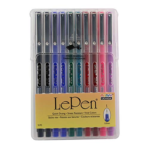 Uchida, Le Pen, 0.3 Millimeter point, Pen Set, 10 Pack, Multicolor