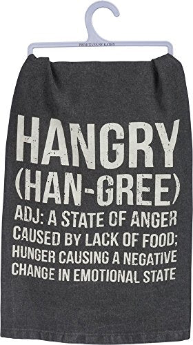 Primitives by Kathy Classic Black and White Dish Towel, 28 x 28-Inches, Hangry