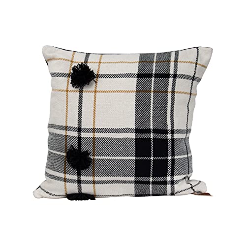 Foreside Home & Garden Black Plaid Double Sided Hand Woven 20x20 Cotton Decorative Throw Pillow, 20 x 20 x 5