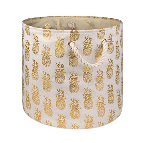 DII Design Gold Print Collapsible Polyester Storage Bin, 12x15x15, Pineapple