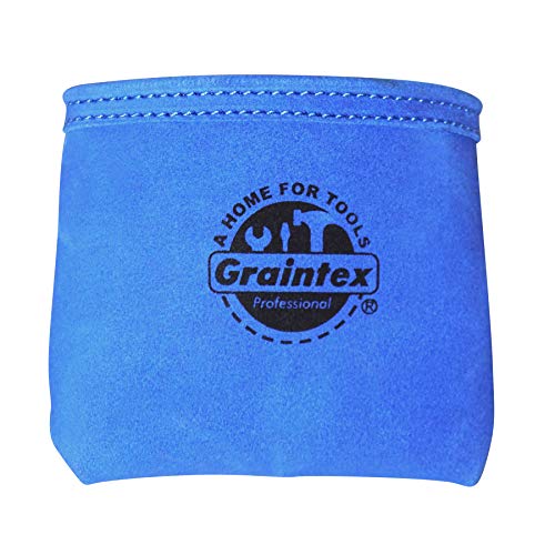 Graintex SS2215 Nail Pouch with Clip Blue Color Suede Leather for Constructors, Electricians, Plumbers, Handymen