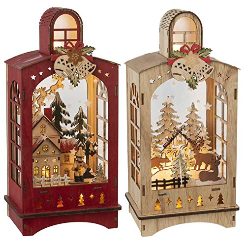 Ganz MX181245 LED Light Up Laser-Cut House Scene Lanterns, Set of 2, 12.25 Inches Height,Multicolor