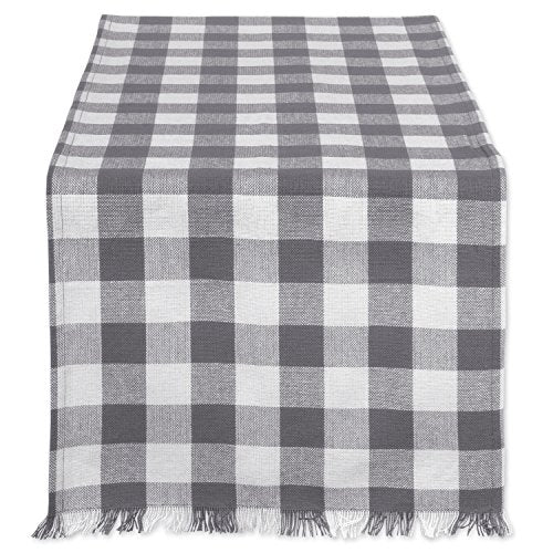 DII Design Everyday Collection, Fringed Check Tabletop, Table Runner, 14x72, Gray