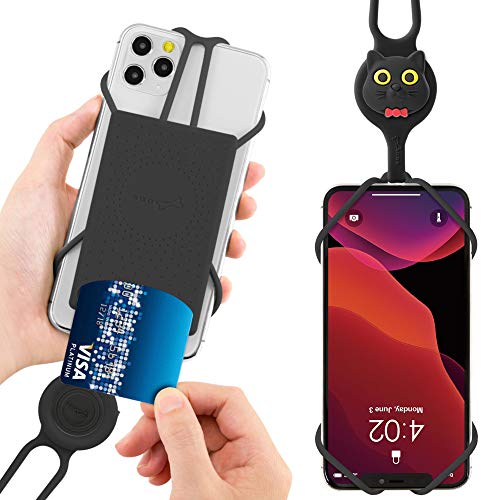 Bone Collection Bone Lanyard Phone Tie 2 with Card Holder, Universal Phone Lanyard Neck Holder, Cell Phone Lanyard w/Card Holder for iPhone 13 12 11 Pro Max, Galaxy S Pixel, Fits 4 to 6.7"- Miao Cat