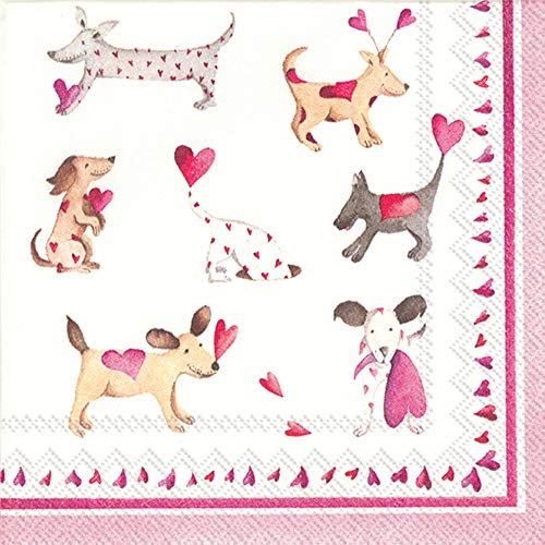 Boston International IHR 3-Ply Paper Cocktail Napkins, 5 x 5-Inches, Love Heart Dogs
