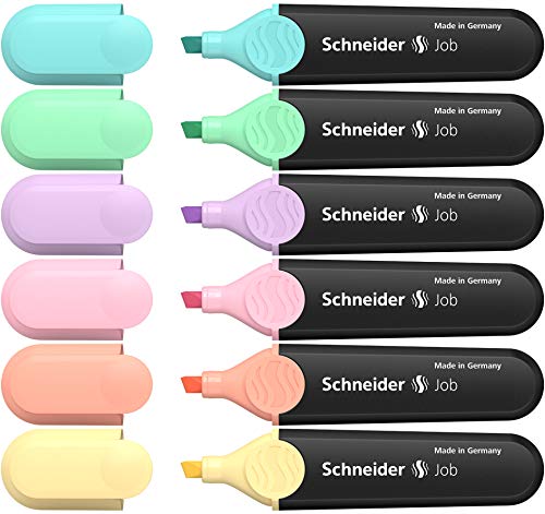 Rediform Schneider Pastel Job Highlighter Marker, Chisel Tip, Turquoise, Mint, Vanilla, Peach, Lavender, Light Pink, 6 Pack (115097)