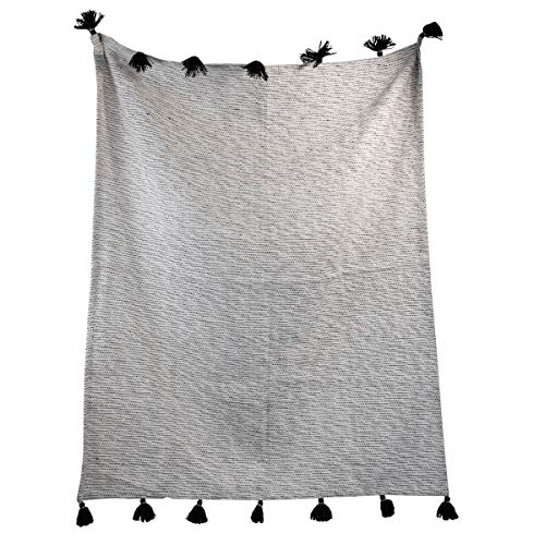 Foreside Home & Garden Black Cotton White Handwoven 50 x 60 inch Outdoor Throw Blanket with Hand Tied Tassels