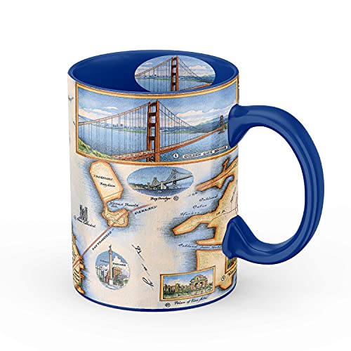 Xplorer Maps San Francisco Bay Map Ceramic Mug (Large 16oz) Coffee Cup, Tea, Cocoa, Hot Chocolate, Brew Mugs, and Cold Drinks, BPA-FREE - For Office, Home, Gift (Individual Mug)
