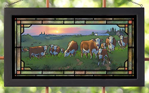 Wild Wings(MN) Wild Wings 5386500038 Herefords Cows Stained Glass Art, 23-inch Width