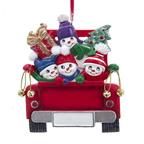 Kurt Adler A1998 Snowman on Truck Family of 4 Ornament for Personalization, 4-inch High, Resin and Paint/Mica