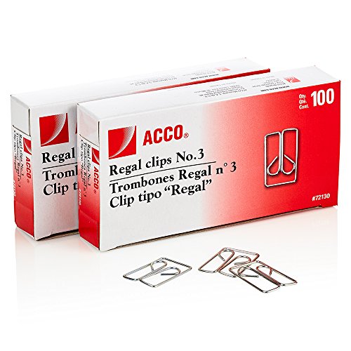 ACCO (Office)  Brands Regal Clips/Owl Clips, Smooth Finish, 3 Size, 100/Box, 2-Pack (200 Clips Total) (A7072152)