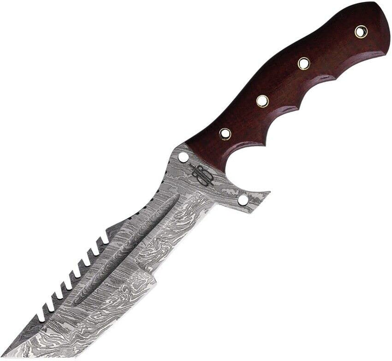 BnB Knives Buck n Bear Custom Handmade Damascus Tanto Tracker Fixed Blade Knife (Red G10)
