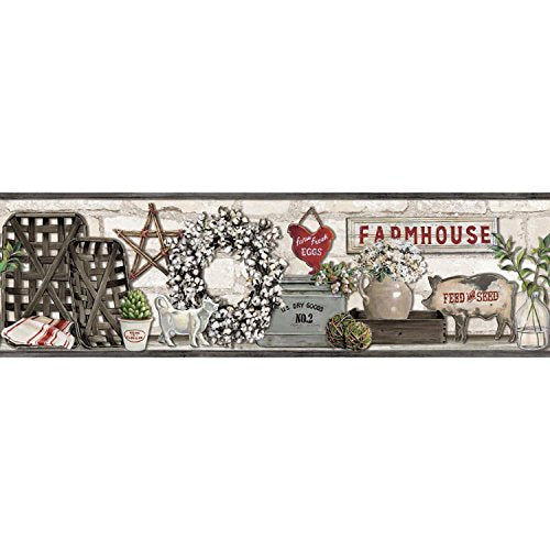 CWI York Wallcoverings Farmhouse Shelf Border - Black |Spray with Water and Hang | Ultra Easy