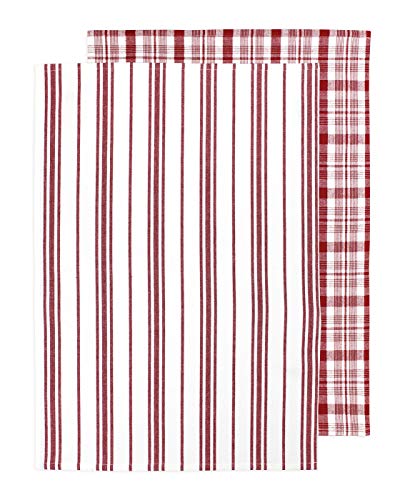 M√úkitchen 100% Cotton Farmhouse Dishtowel, Set of 2, 19 by 28-Inches (Cabernet)