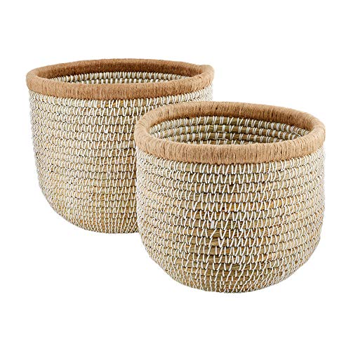 Mud Pie River Grass Nested Basket Set, small 15 1/2" x 13 1/2" dia | large 17" x 15" dia, Brown