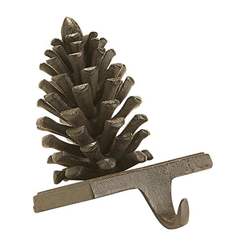 Abbott Collection  Cast Iron Pinecone Stocking Holder, Dark Brown