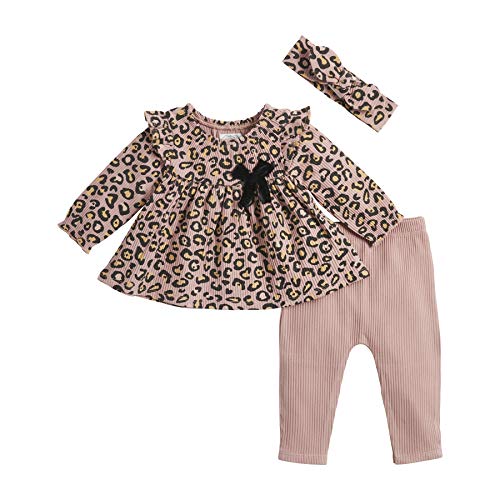 Mud Pie Baby Girls Rib 3 Piece Set, 6-9 Months, Leopard