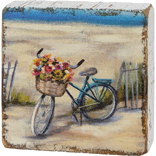 Primitives by Kathy Bicycle On The Beach Block Sign Wood Shelf Tier Tray Sitter