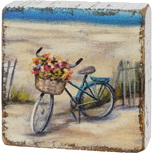 Primitives by Kathy Bicycle On The Beach Block Sign Wood Shelf Tier Tray Sitter