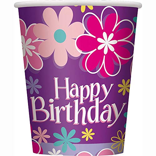 Unique Industries 9oz Blossom Birthday Party Cups, 8ct