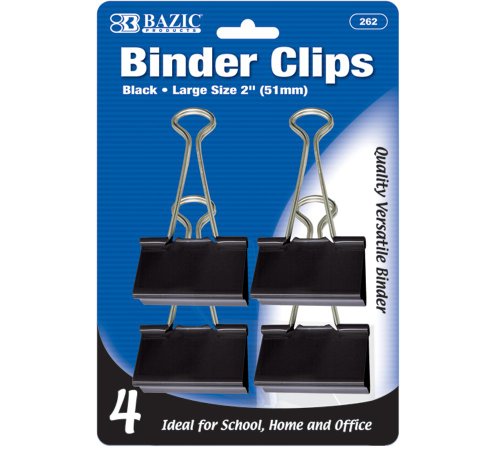 BAZIC Large 2" (51mm) Black Binder Clip (4/Pack)