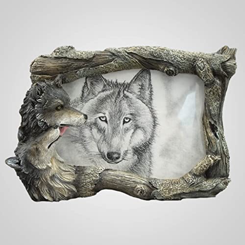 Lipco Poly Resin Wolf Photo Picture Frame, 7-inch Length, Wall and Tabletop Decoration