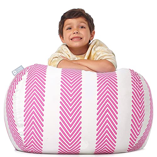 Malinad 5 STARS UNITED Stuffed Animal Storage Bean Bag ‚Äì Toy Storage Organizer and Bean Bag Chair for Kids Holds up to 90+ Plush Toys ‚Äì Cotton Canvas Bags Cover for Boys and Girls Ages 4-11, Pink Stripes