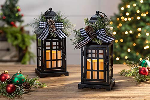 Gerson 2558250 Battery Operated Lighted Metal Holiday Lanterns, 10.5-inch Height