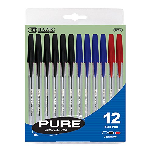 BAZIC Pure Assorted Color Stick Pen (12/Pack)