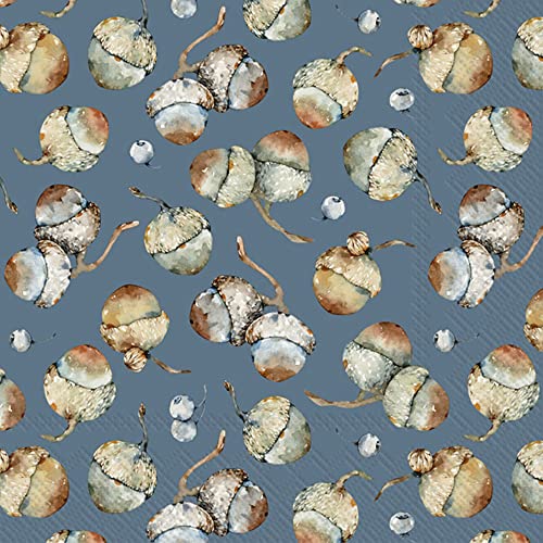 Boston International IHR Fall Autumn Halloween Thanksgiving 3-Ply Paper Napkins, 20-Count Lunch Size, Acorns Dance- Blue