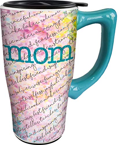 Spoontiques Mom Pastel Ceramic Travel Mug, 18 oz, Pink