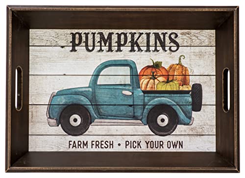Boston Warehouse 18 Inch Wood Serving Tray, Truck Full of Pumpkins