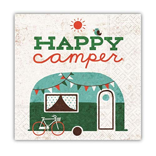 Design Design Vintage Happy Camper Cocktail Napkins, Funny Beverage Napkins, 5-inch Square