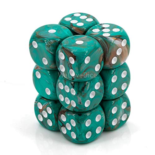 Chessex Marble 16mm D6 Dice Set Oxi-Copper with White