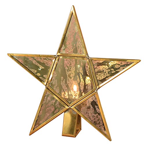 HomArt 4367-14 Antique Mirrored Star Tealight Holders, Large, Glass and Brass