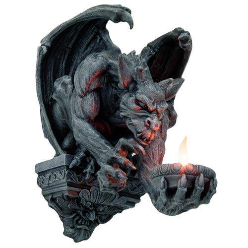 Pacific Trading Giftware Menacing Winged Gargoyle Candle Holder Wall Sconce Sculpture Wall Decor 12.5 Inches