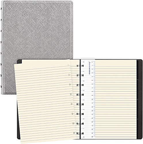 Rediform Filofax B115076U Refillable Saffiano Metallic Notebook, A5 Size, 112 Cream colored moveable pages. Includes 4 Indexes (one with pocket) and page marker, Silver