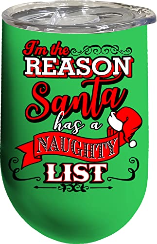 Spoontiques Naughty List Insulated Wine Tumbler with Lid ‚Äì Double Wall Stainless Steel Stemless Wine Glass ‚Äì 16oz - 5 5/8‚Äù Tall