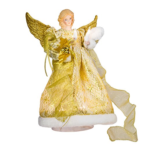 Kurt Adler UL 10-Light 12-Inch Gold Dress Angel Treetop