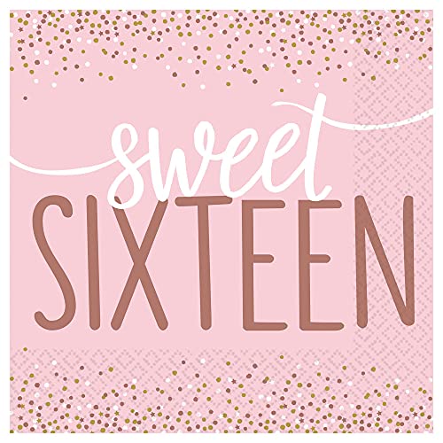 Amscan "Sweet Sixteen" Birthday Rose Pink Luncheon Napkins, 6.5" x 6.5", 16 Ct.