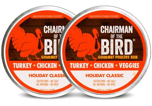 Chairman of the Bird Gourmet Turkey Rub - Classic Restaurant Herb Seasoning Spice Blend - Smoke, Brine, Roast, Grill - All Natural, Gluten Free, No Salt or MSG, Madison Park Foods (2 Pack)