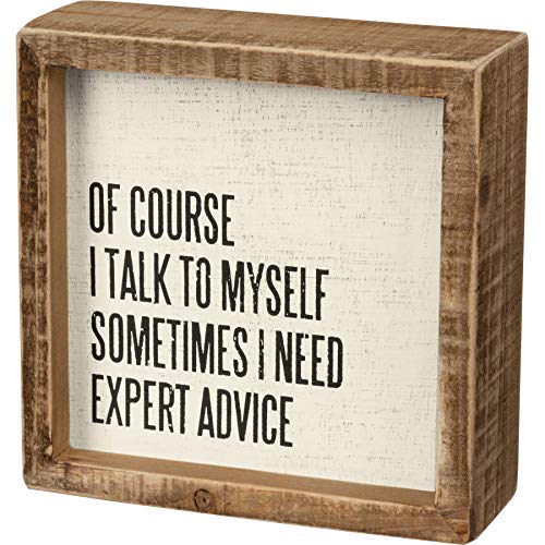 Primitives by Kathy Inset Box Sign - Expert Advice, 5x5 inches, Wooden