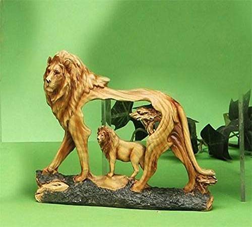 KRZH StealStreet SS-UG-MMD-193, 4.5 Inch Lion in The Wild Woodlike Bust Scene Carving Statue Figurine