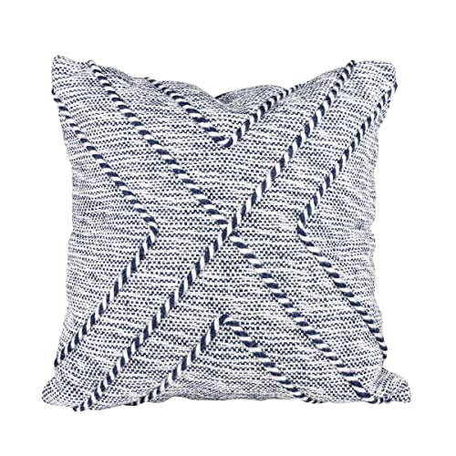 Foreside Home & Garden White & Blue Cross Stripe 18X18 Hand Woven Filled Outdoor Pillow