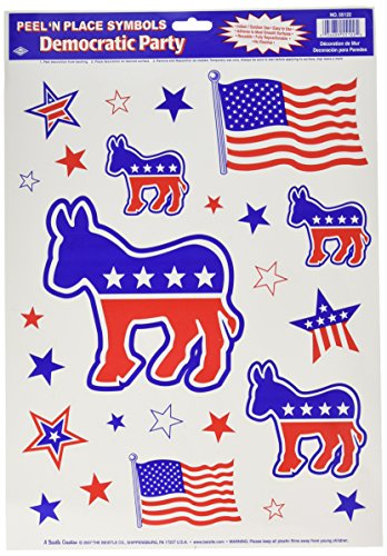 Beistle Democratic Peel 'N Place 1 Sheet Voting Party Wall Clings, 12" x 17", Red/White/Blue