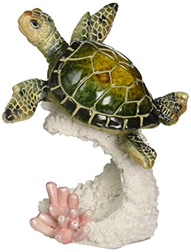 KRZH StealStreet SS-UG-YXC-905, 5 Inch Green Sea Turtle Swimming on Pink Colored Coral Statue, 5"