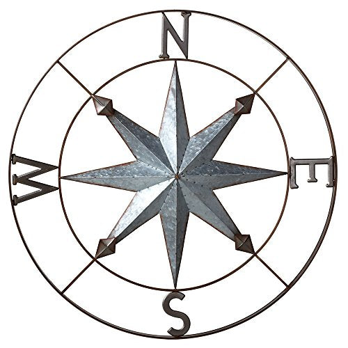 Ganz Galvanized Metal Wall Art Rose Compass - 30-in