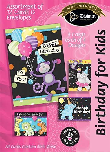 Divinity Boutique Greeting Card Assortment: Birthday for Kids, Party Animals (22685N)